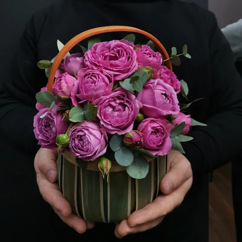  Корзинка пионовидных роз "Винтаж", фото 1