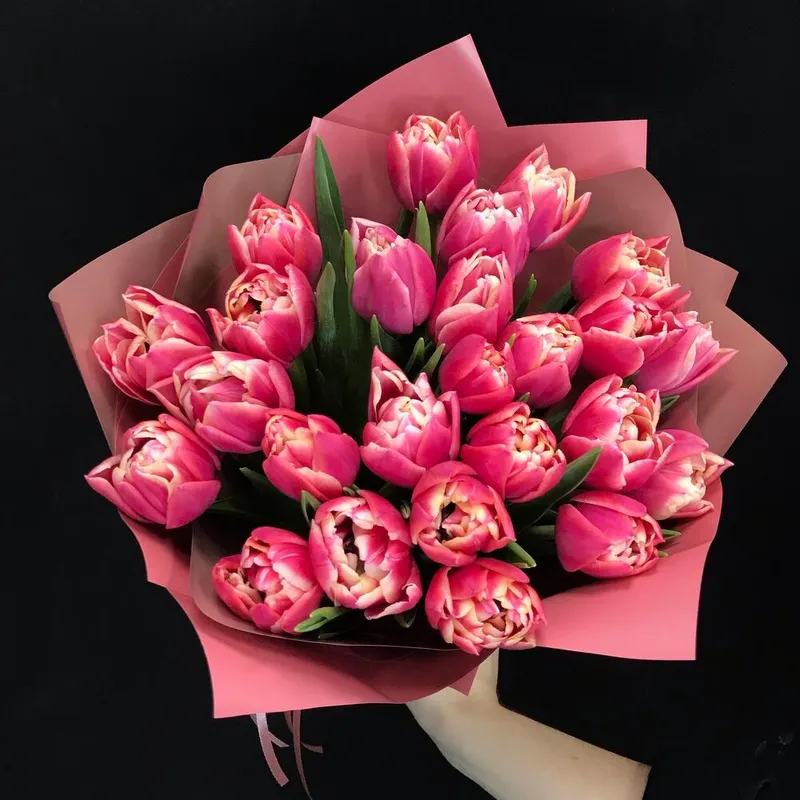 Букет  из 25ти роскошных пионовидных тюльпанов "Колумбус", фото 2