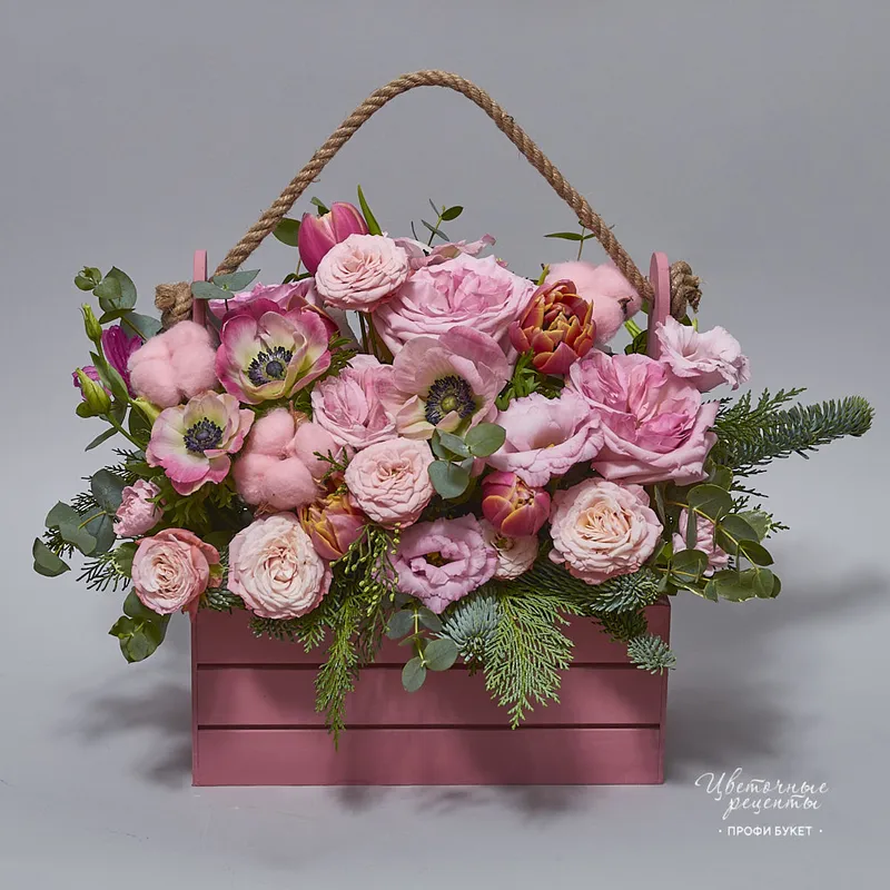 Композиция из пионовидных роз и анемонов «Розовый Флер», фото 1