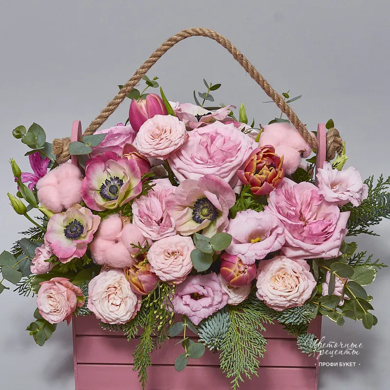Композиция из пионовидных роз и анемонов «Розовый Флер», фото 2