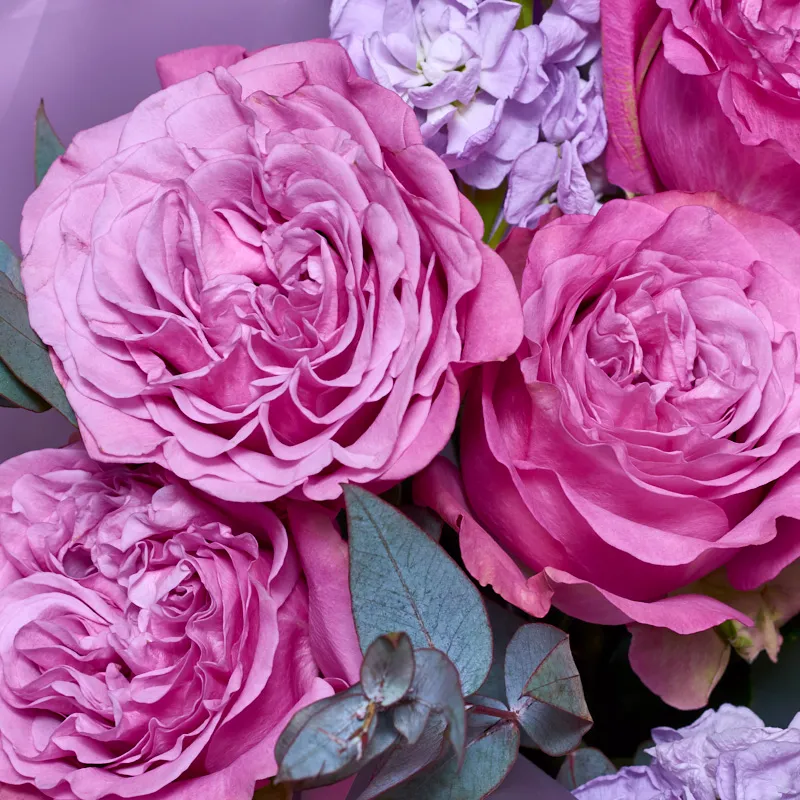Букет из пионовидных роз и ароматной маттиолы, фото 5